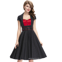 Belle poque jersey à manches en mousseline de soie BlackRetro Vintage 50s Party Polka Dots Dress BP000040-1